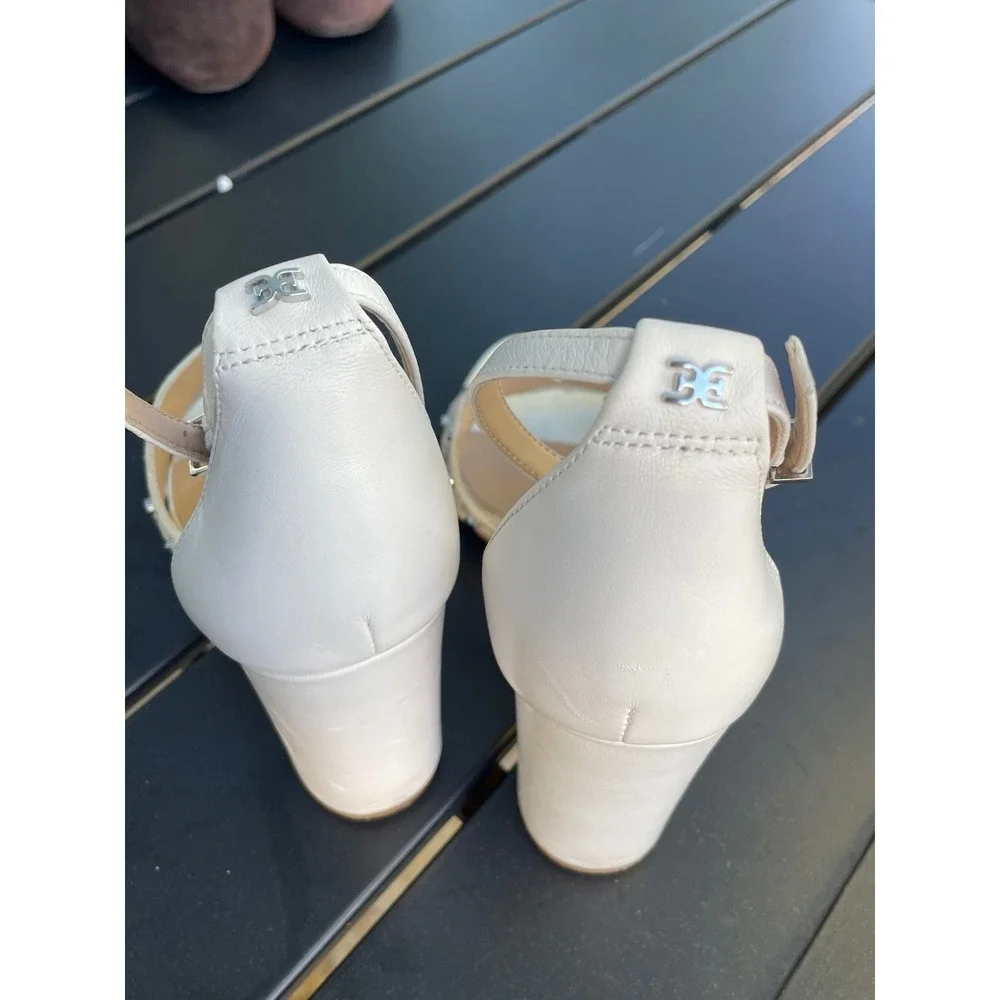 Sam Edelman Pasha White Leather Studded Block Heel Sandals Womens 8‎